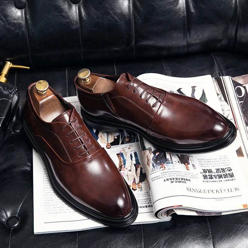 Business Formal Leather Shoes Men's Casual with Suit Low Top Solid Wedding Shoes Color Fashion Oxford Shoes Pointed Office - AIAZ