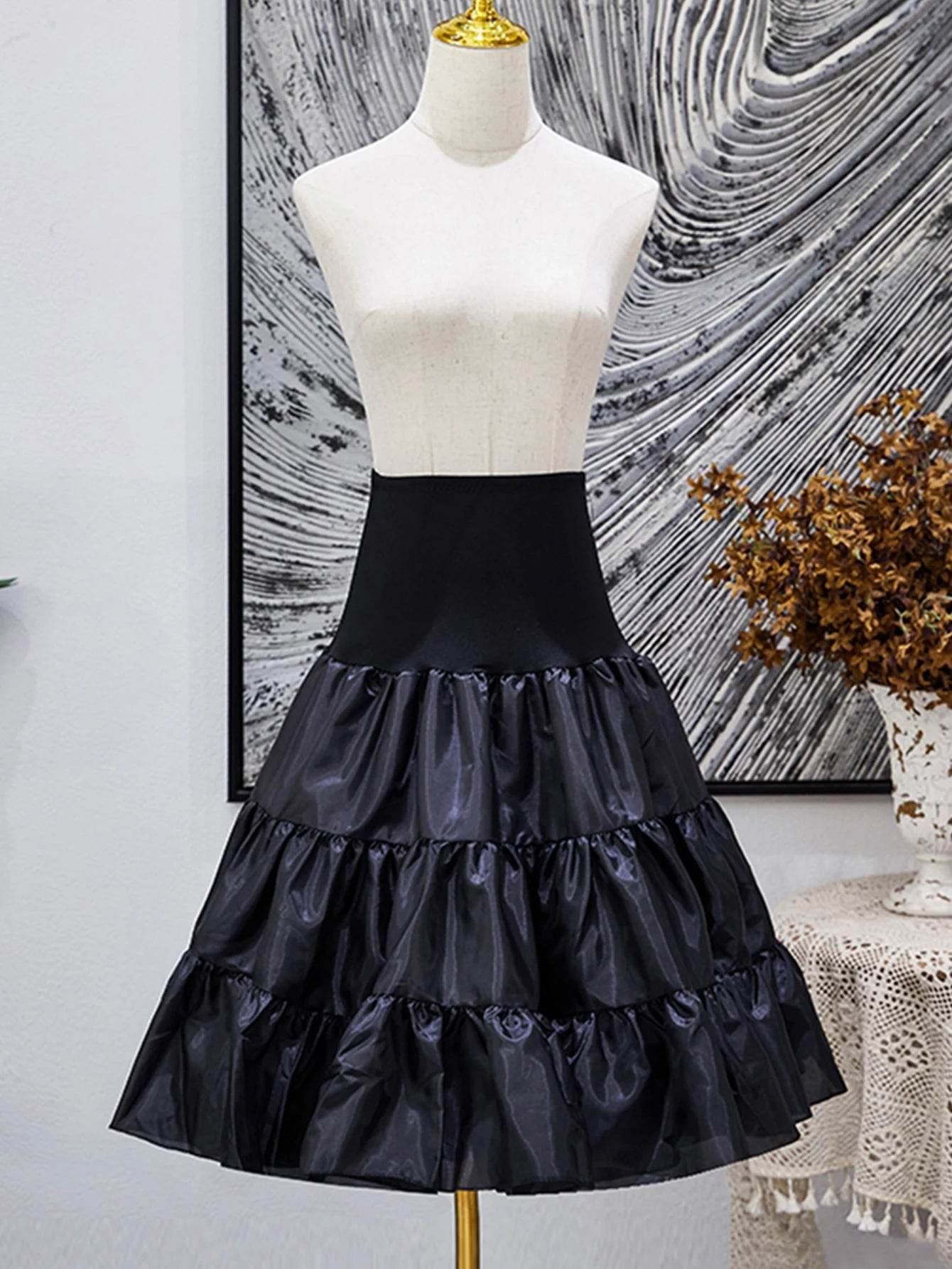 Skirts women black petticoat crinoline underskirt satin under skirt for dresses interior combination tutu skirt for girl no hoop - AIAZ