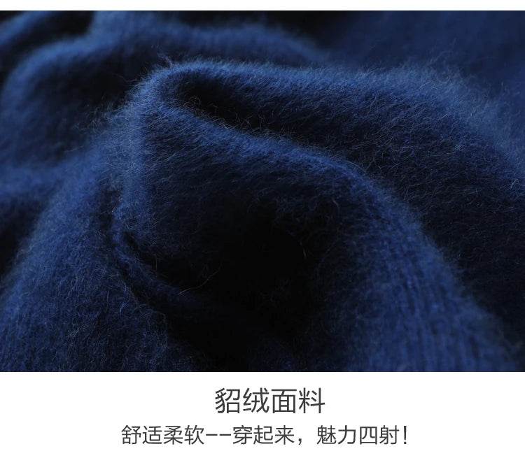 Women Cardigan Large Size Warm Pure Mink Cashmere Sweaters O-neck Loose Coat Female Sweater Ladies' Jacket Solid Knit Cardigans - AIAZ