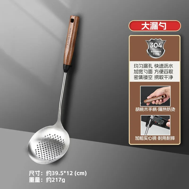 304 Stainless Steel Kitchenware Household Anti-scald Walnut Handle Cooking Spatula Set