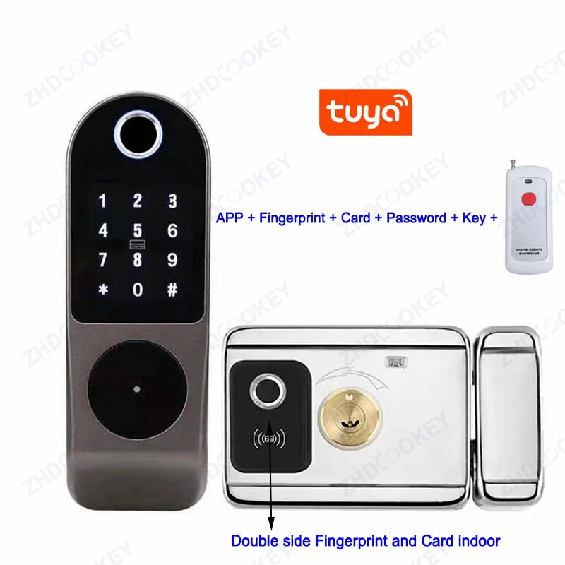 Security Home Gate Door Keys Entry RFID Card Code Password Tuya Wifi TTlock Smart Door Lock Digital Double Side Fingerprint Lock