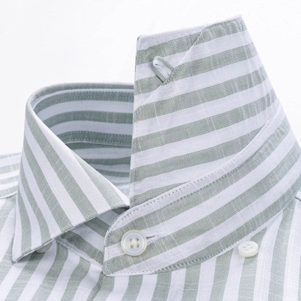 2025 Luxury Linen-Like Shirts Man Shirts Green Striped Shirts For Man Wrinkle Resistant Formal Shirt Luxury Designer Clothes Man - AIAZ