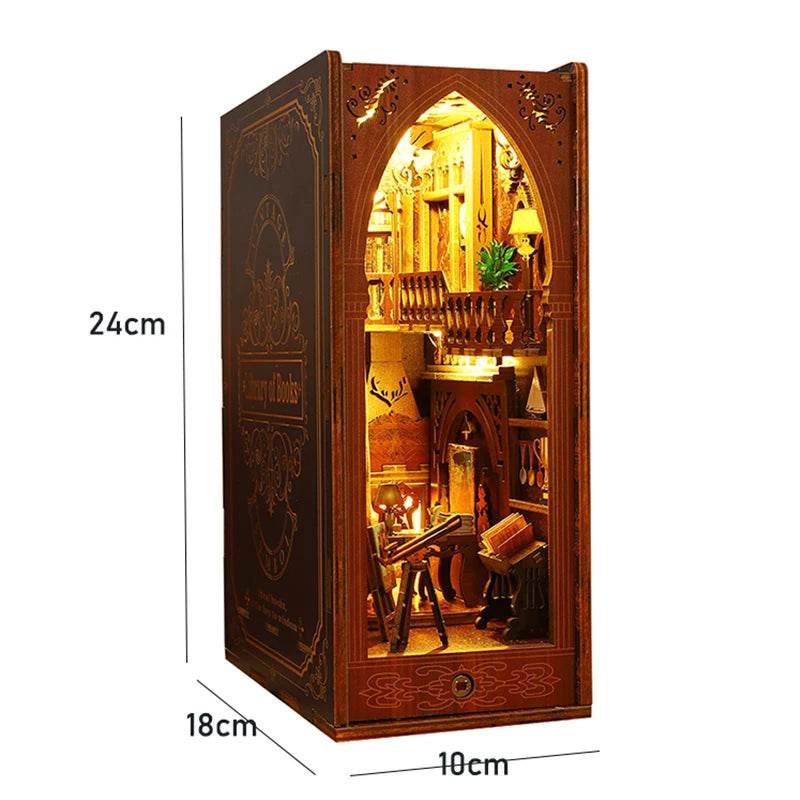 DIY Book Nook Kit Miniature Doll House With LED Light 3D Puzzle Model Building Wooden Bookshelf Bookend Toy Adults Birthday Gift - AIAZ
