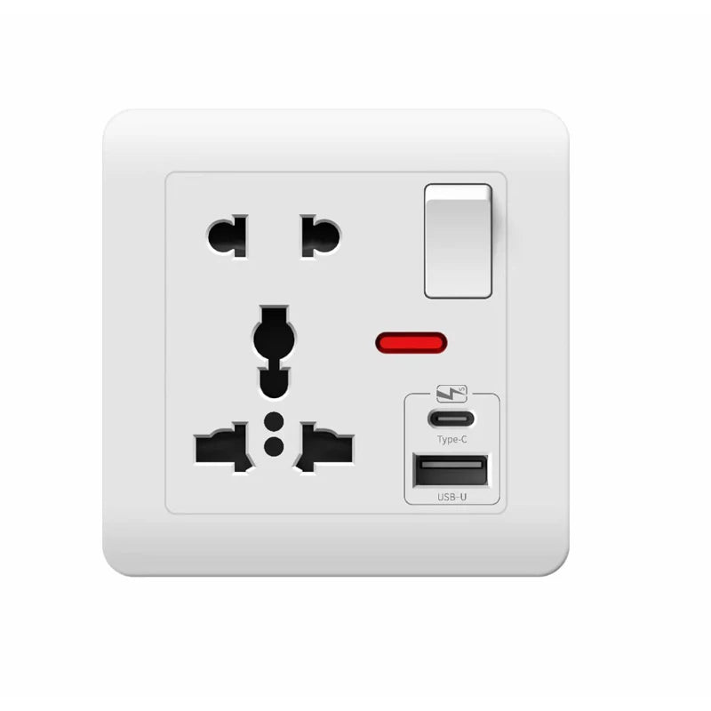 146 Type 2 Gang Multi-Ten-Hole Socket With 2Port USB Type-c 10w Fast Charging Panel British standard double five-hole socket