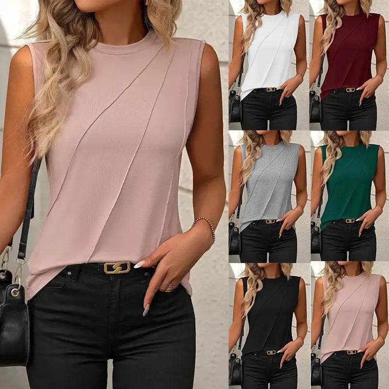 Women's Tank Top 2024 Summer Casual Splicing Cotton O Neck Loose Elegant Sleeveless Tops Women T Shirt Blusa Streetwear Clothing - AIAZ