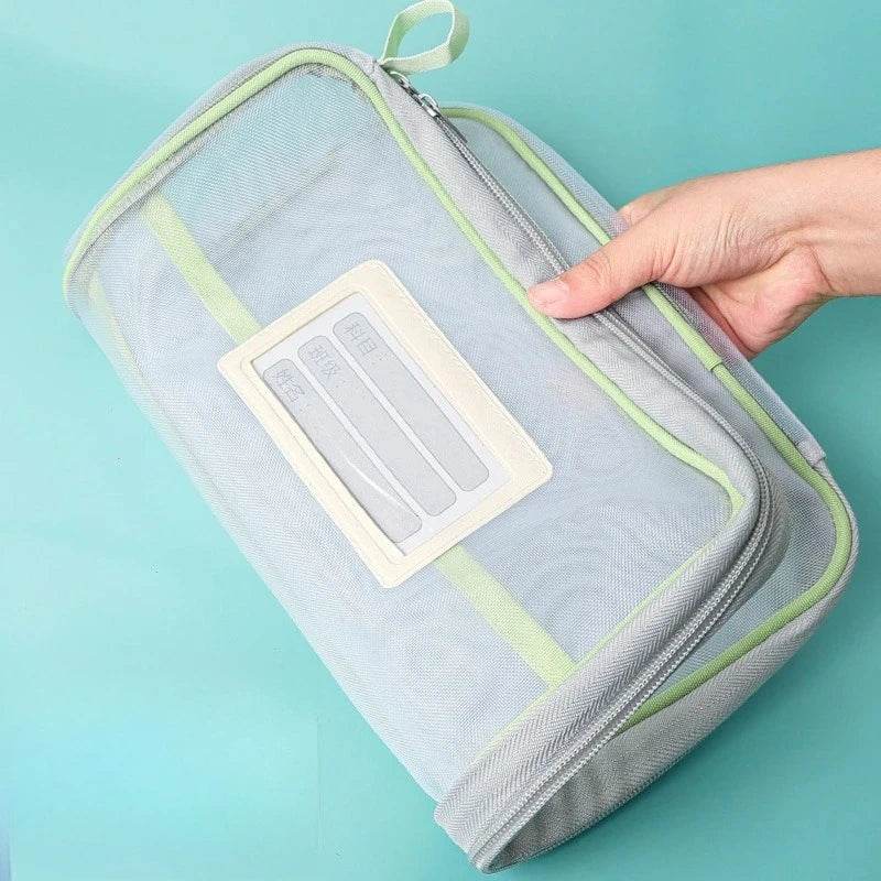 A4 Book Bag for School Double Layer Mesh Organizer Large Capacity Student Essentials Textbooks Folders Storage School Supplies - AIAZ