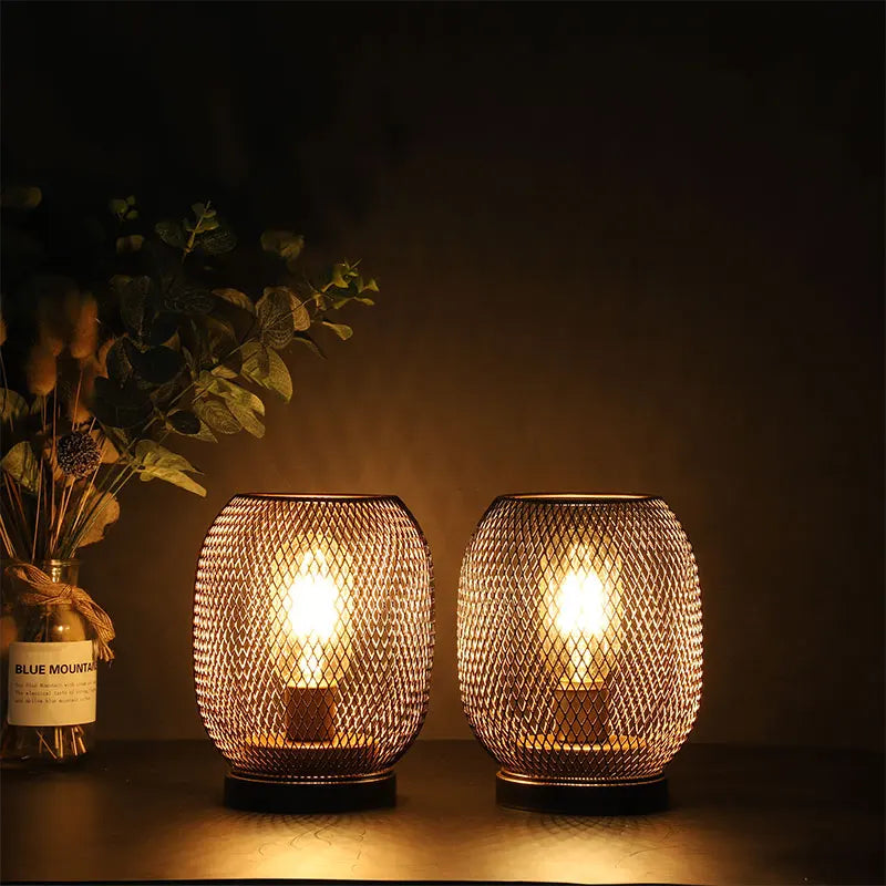 2Pcs Metal Cage Table Lamp Round Shaped LED Lantern Battery Powered Cordless Lamp for Weddings Party  Home Decor Candle Holder