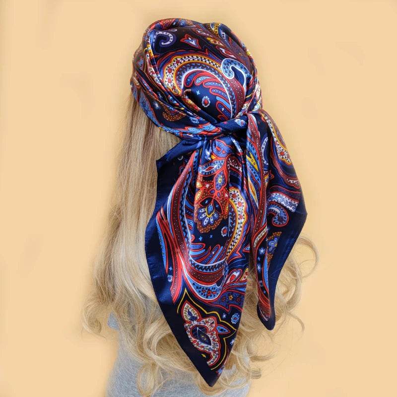 New 90*90cm Retro Brand Women Silk Scarf Bandanna Fashion Bohemian Pattern Square Hijab Lady Wrap Headband foulard muffler - AIAZ