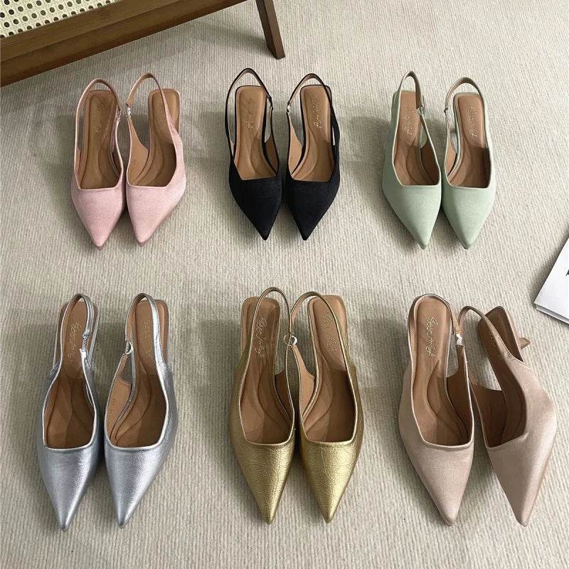 Bailamos Women Sandals Pointed Toe Elegant Low-heel Shoes Summer Fashion Slingback Woman Mules Shoes Pumps Dress Shoes - AIAZ