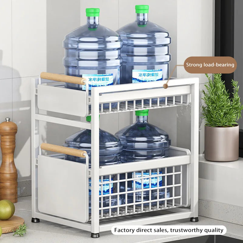 Under Sink Storage Rack Pull out Cabinet Organizer Kitchen Sliding Drawer Storage Basket Handle Bowl Plate Rack Holder Shelves