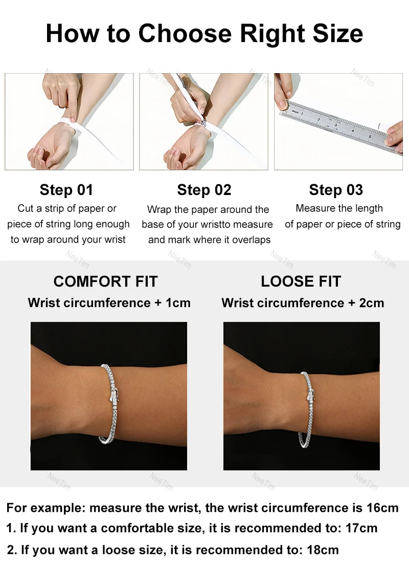 NeeTim D Color Moissanite Tennis Bracelet 925 Sterling Silver with White Gold Plated Shiny Bracelets Chian for Women Wholesale