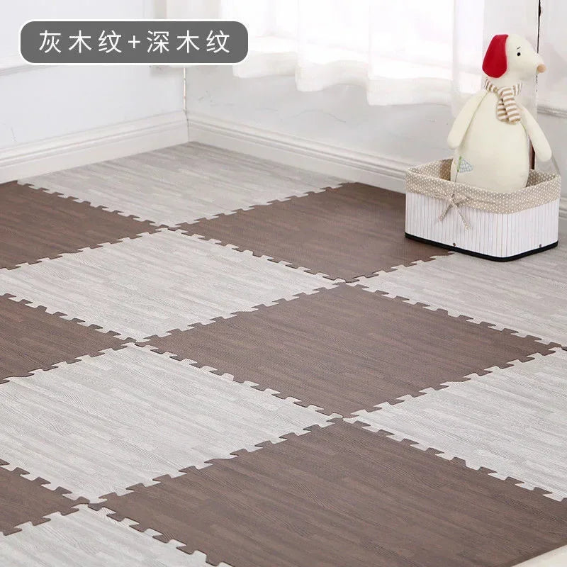 Wooden Baby EVA Foam Play Gym Puzzle Mat Interlocking Exercise Tiles Crawling Carpet for Kids Game Activity Soft Floor 30x30x1cm