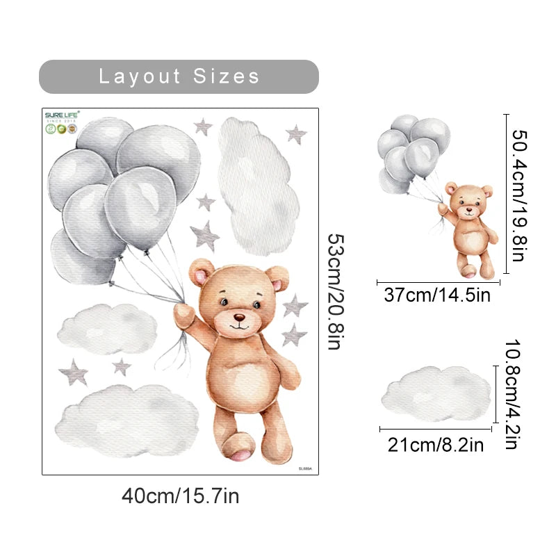Cartoon Hot Air Balloon Animals Bear Rabbits Wall Stickers for Child Room Boy Room Decoration Nursery Baby Room Decoration Decal