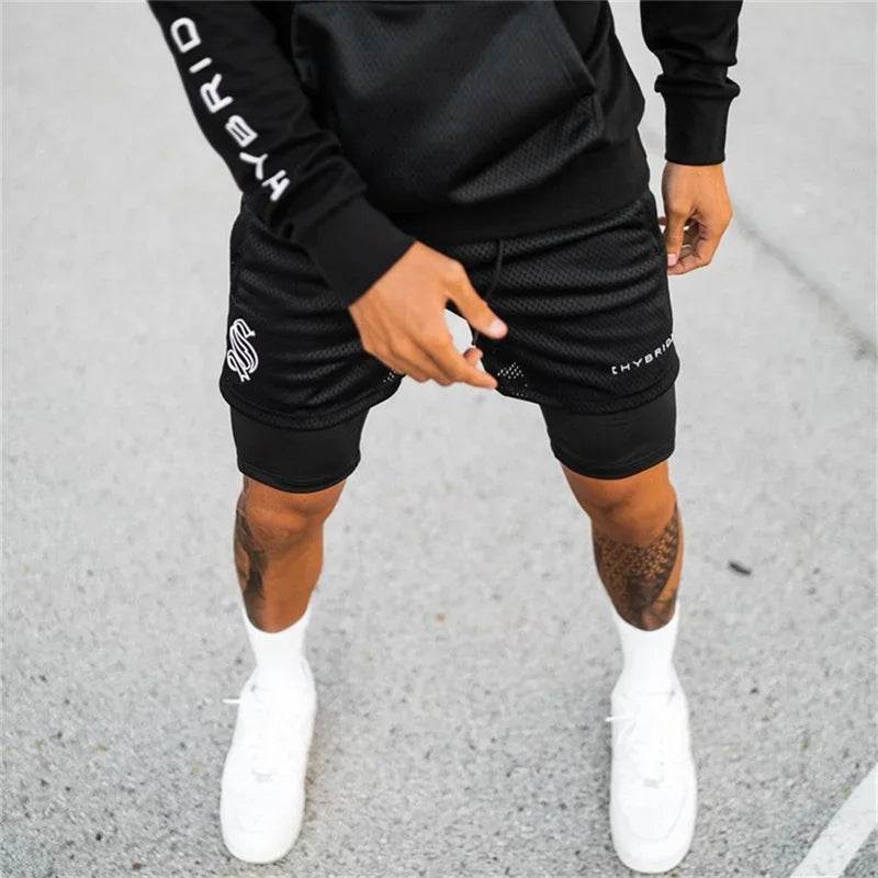 2025 summer mesh Sports Shorts Men Double-deck Jogging Running Shorts Men 2 IN 1 Mens GYM Shorts Fitness Workout Short Pants Man - AIAZ