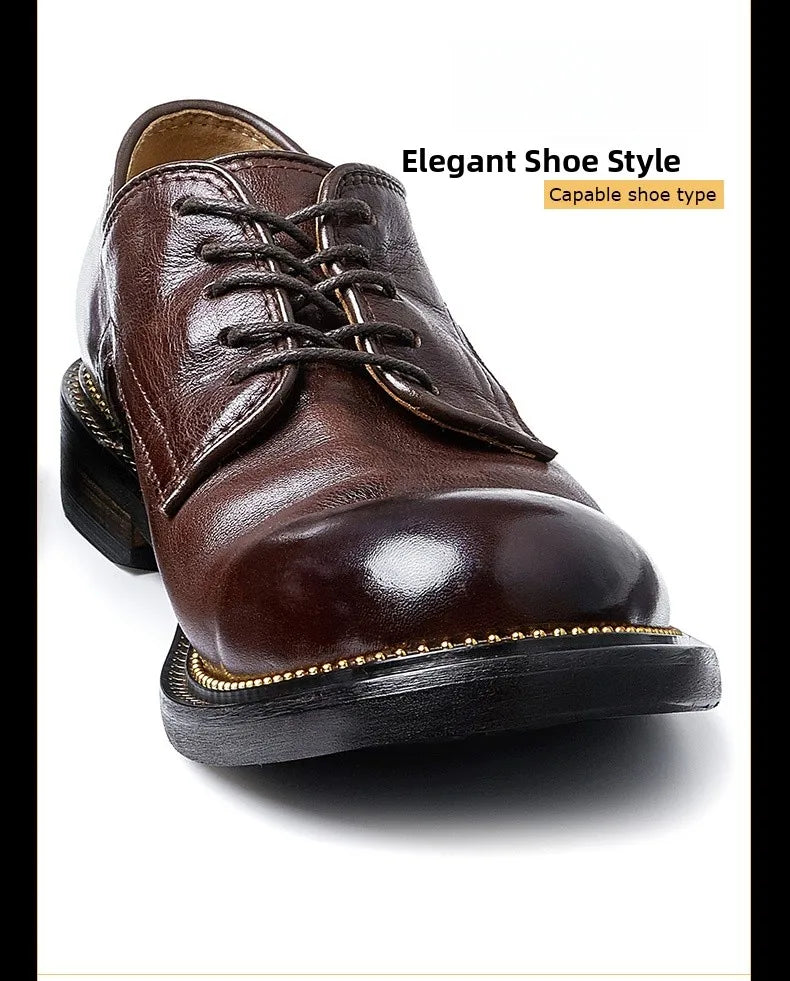 Bambi Deloren Handmade Leather  oes Men's Casual Briti Retro Busin oes Wear-Resistant Lace-Up round Toe Rubber ...