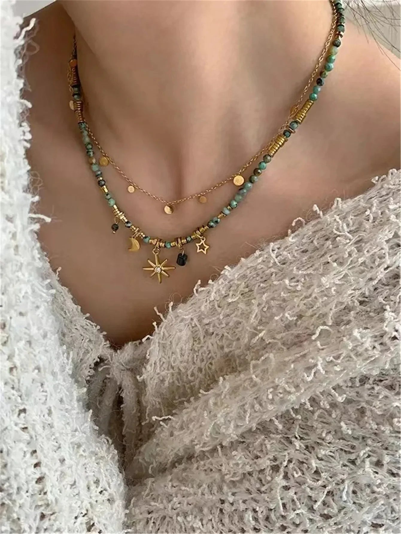 2Pcs/Set Hot Sale Temperament Imitation Pearl Long Chain Necklace for Women Fashion Statement Goth Sweather Link Neck Jewelry