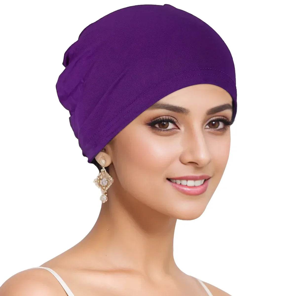 Muslim Turban Cap for Women Monochromatic Pullover Cap Hijab Hat Female Turban Fashion Accessories New - AIAZ