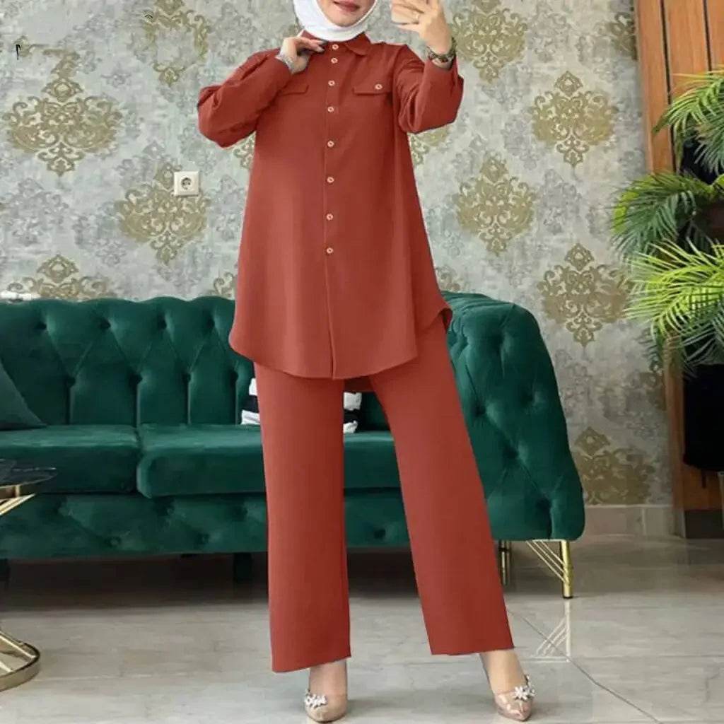 Women Fashiom Muslim Sets Casual Long Sleeve Blouse Trousers Suits Loose Pant Sets Two Piece Sets Outifits Matching Sets - AIAZ