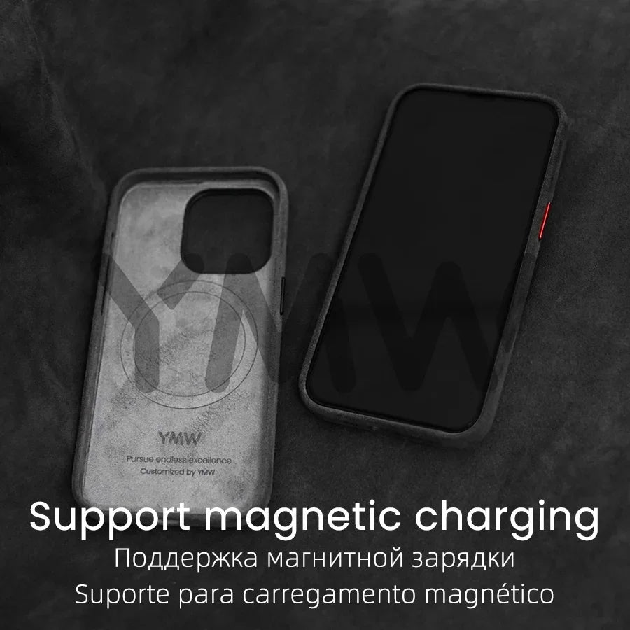 Magnetic ALCANTARA Case for iPhone 17 16 Pro Max 15 14 Luxury Suede Leather Supercar Phone Cases Camera Button Cover