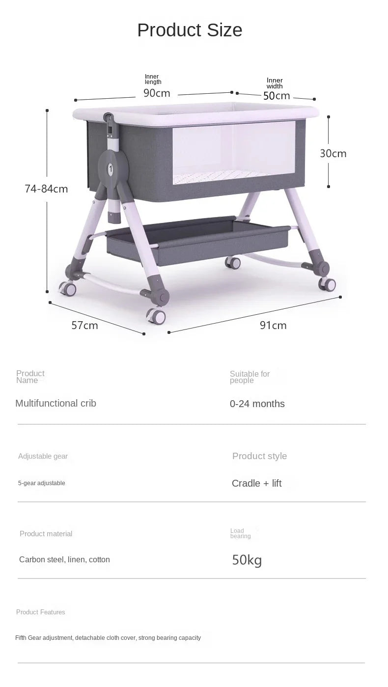 Newborn Bed Splicing Large Bed Baby Rocking  Children's Cradle  Multifunctional Movable and Foldable