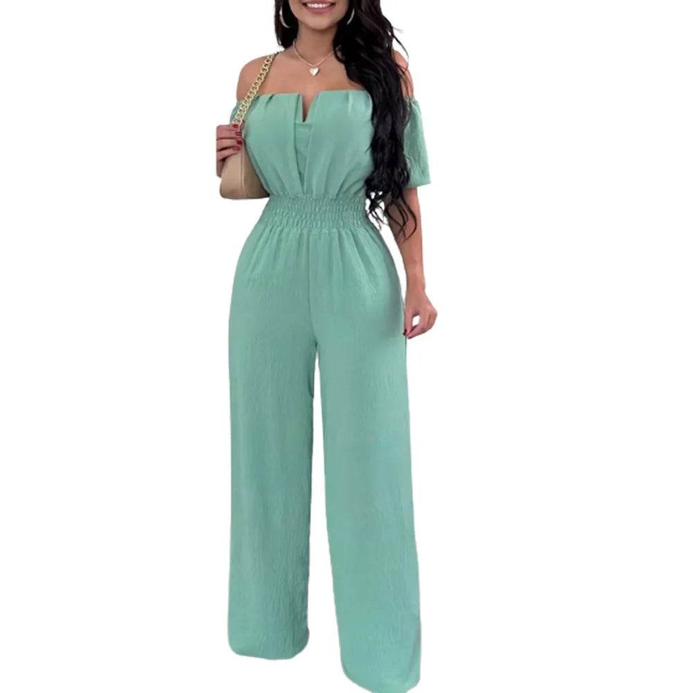 Lady Print High Waist Jumpsuit Sexy Off Shoulder Short Sleeve Wide Leg Pants Jumpsuits Women Fashion Casual Summer Women Clothes - AIAZ