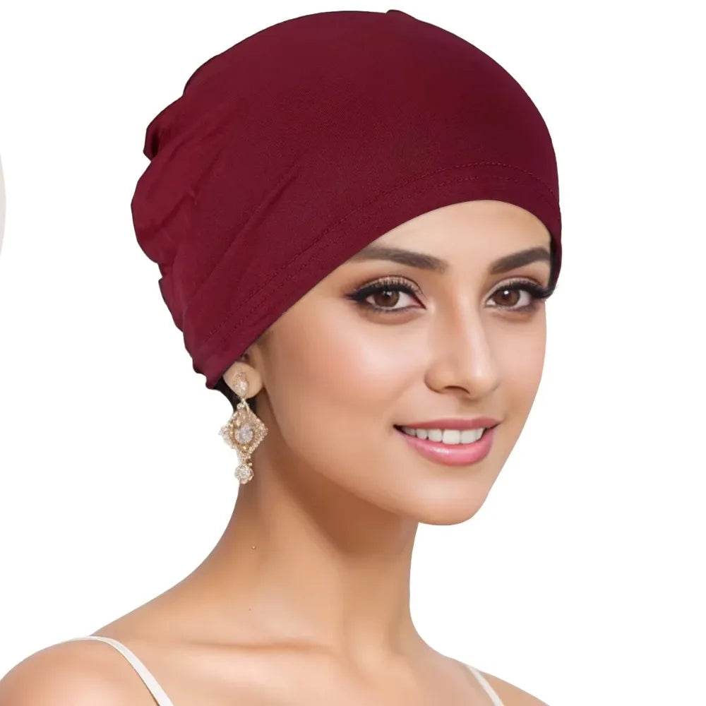 Muslim Turban Cap for Women Monochromatic Pullover Cap Hijab Hat Female Turban Fashion Accessories New - AIAZ