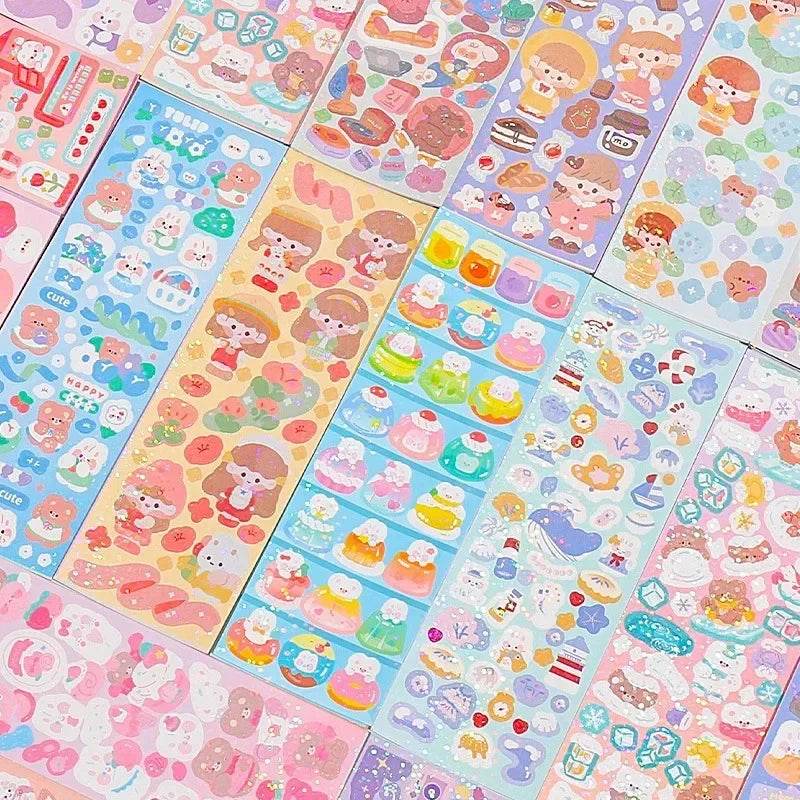 Kawaii Handbook Stickers Cartoon Collage Laser Student DIY Decorative Scrapbooking Journals Stationery Back School Supplies - AIAZ