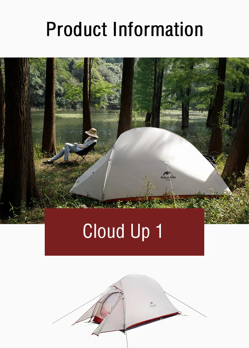 Naturehike Camping Tent Ultralight Portable Cloud Up 1 Person Shelter Tent Folding Backpack Waterproof Tent Travel Beach Tent