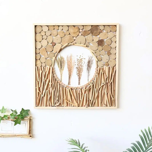 52x52cm 3D Flower & Wheat Field Building Blocks Wall Art - simple Creative Room Decor Aesthetic for Dining Room & Living Room