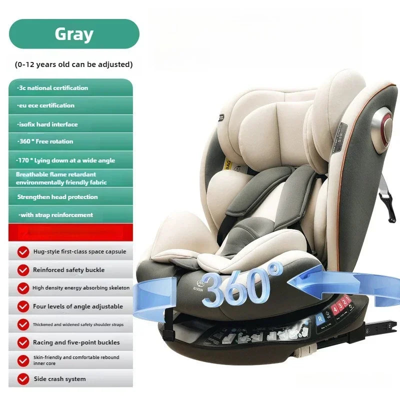 Car safety seat, 0-12-year-old growth type safety seat, ISOFIX hard interface+LATCH stability is good, preventing rollover