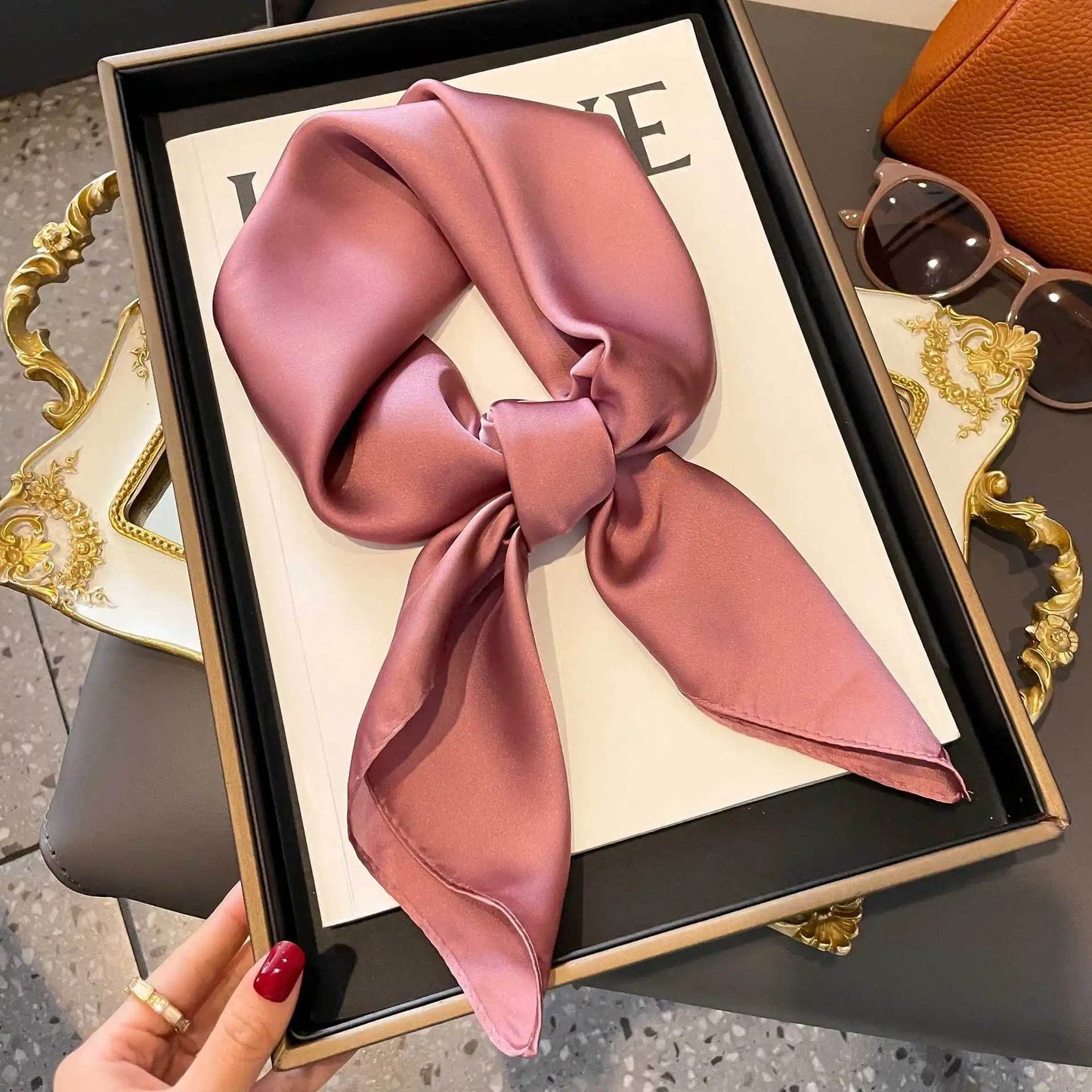 2025 NEW Hijab Head Girl Luxury Silk Square Plaid Scarf Women Satin Neck Hair Tie Band Soft Work Neckerchife Organza Scarf - AIAZ
