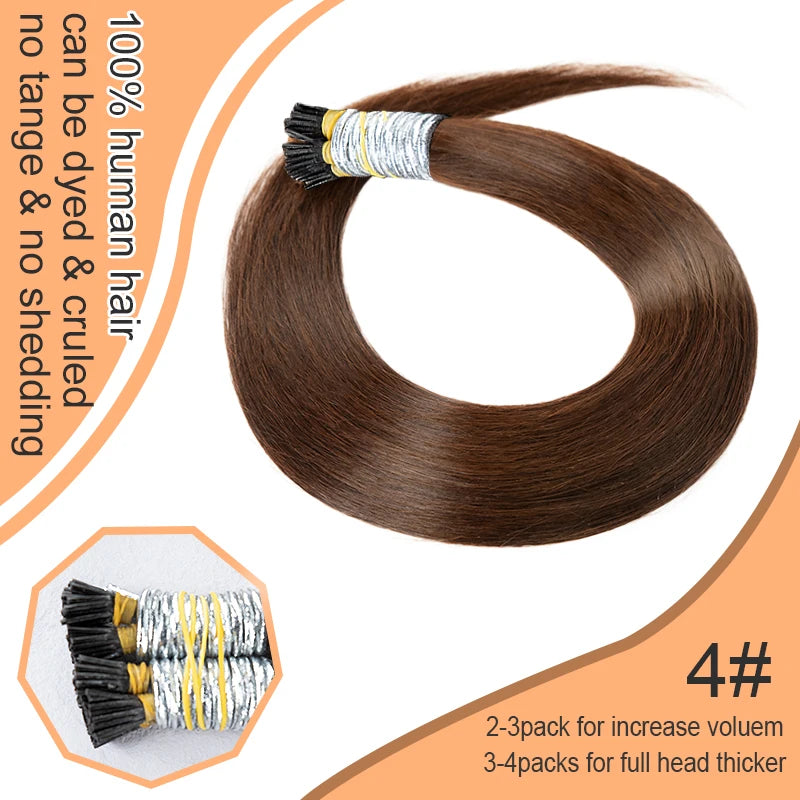 100% Human Hair Straight I Tip Hair Extensions Natural Real Human Fusion Hair Extensions Keratin Capsule Brown 613 Blonde Color