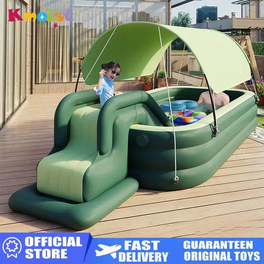 Swimming Pool Inflatable Pools Children's Family Outdoor Party Sun Shade Folding Swimming Pool Slides for Kids Babies - AIAZ
