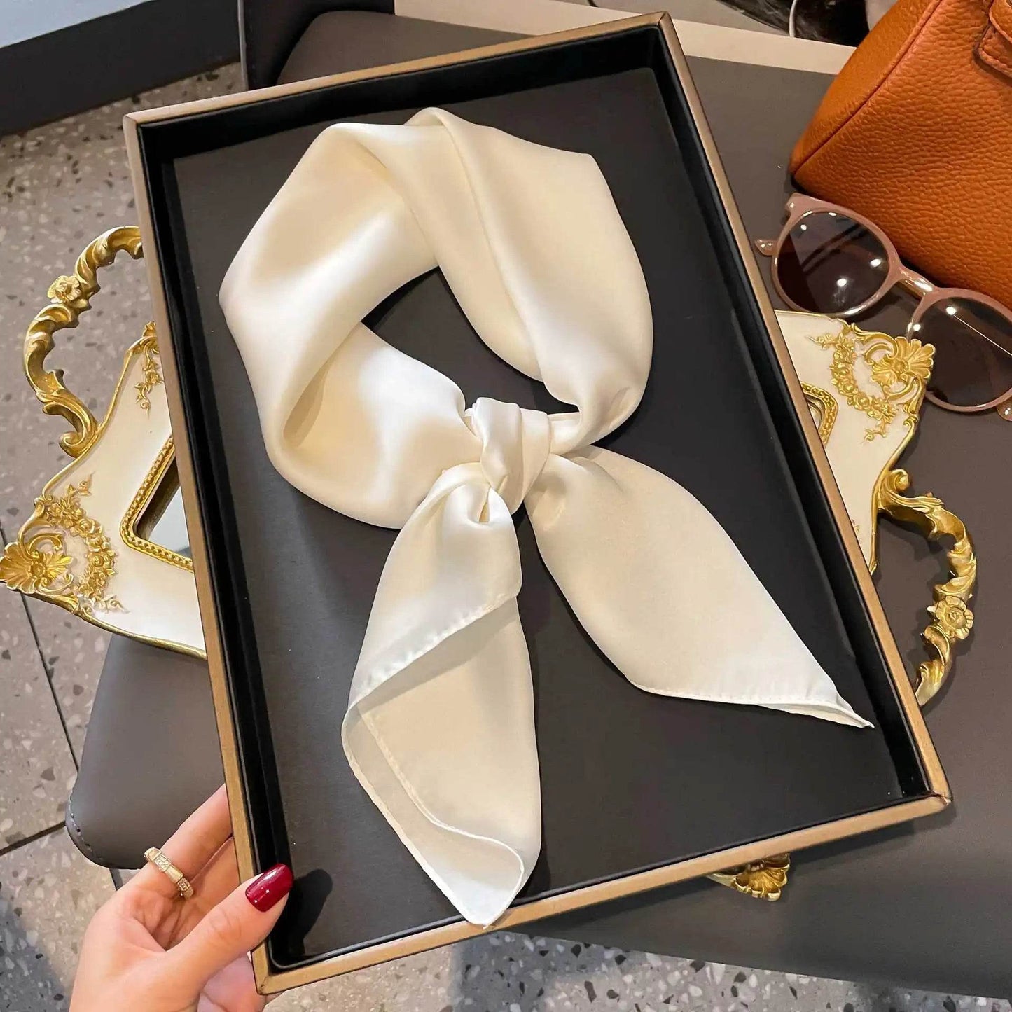 2025 NEW Hijab Head Girl Luxury Silk Square Plaid Scarf Women Satin Neck Hair Tie Band Soft Work Neckerchife Organza Scarf - AIAZ