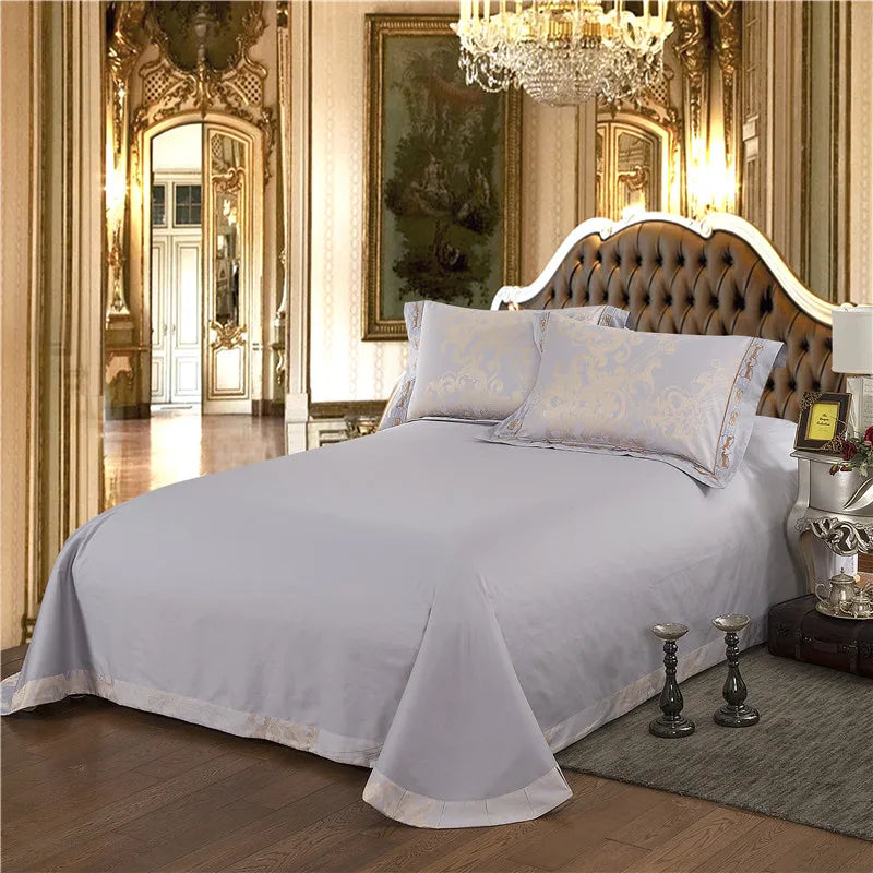 Sliver Gold Luxury Silk Satin Jacquard duvet cover bedding set queen king size Embroidery bed set bed sheet/Fitted sheet set