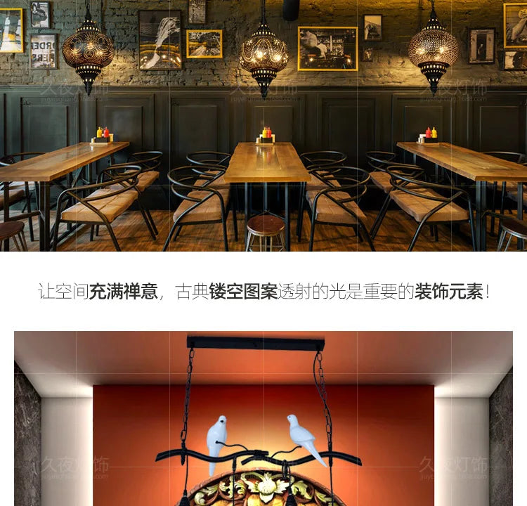 Southeast Asian Pendant Lights Antique Hollow Hanging Light Fixture Thai Arabian Restaurant Bedroom Moroccan Decorative Lamps
