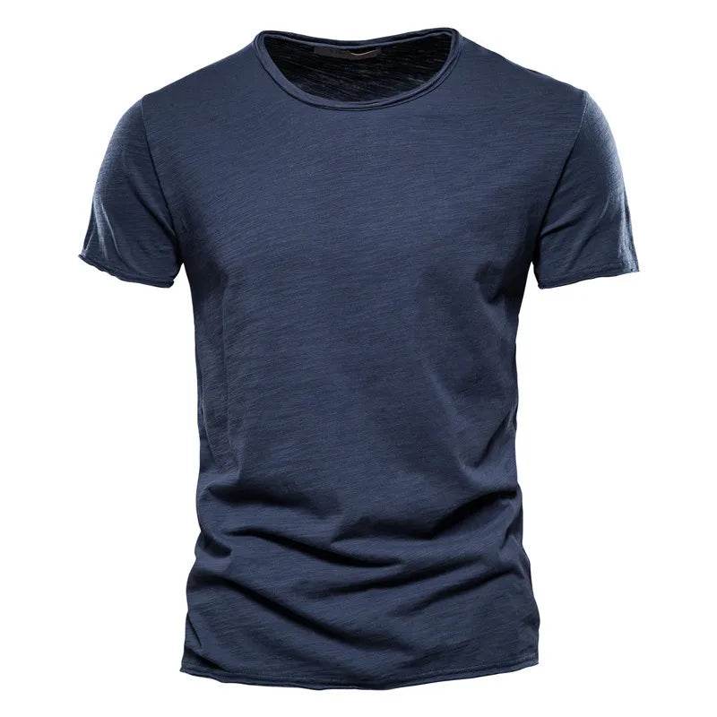 Men's T Shirt Pure Color Round Collar Short Sleeved Tops Tees High Quality Cotton Men T-Shirt Fashion Slim Man T Shirt For Men - AIAZ