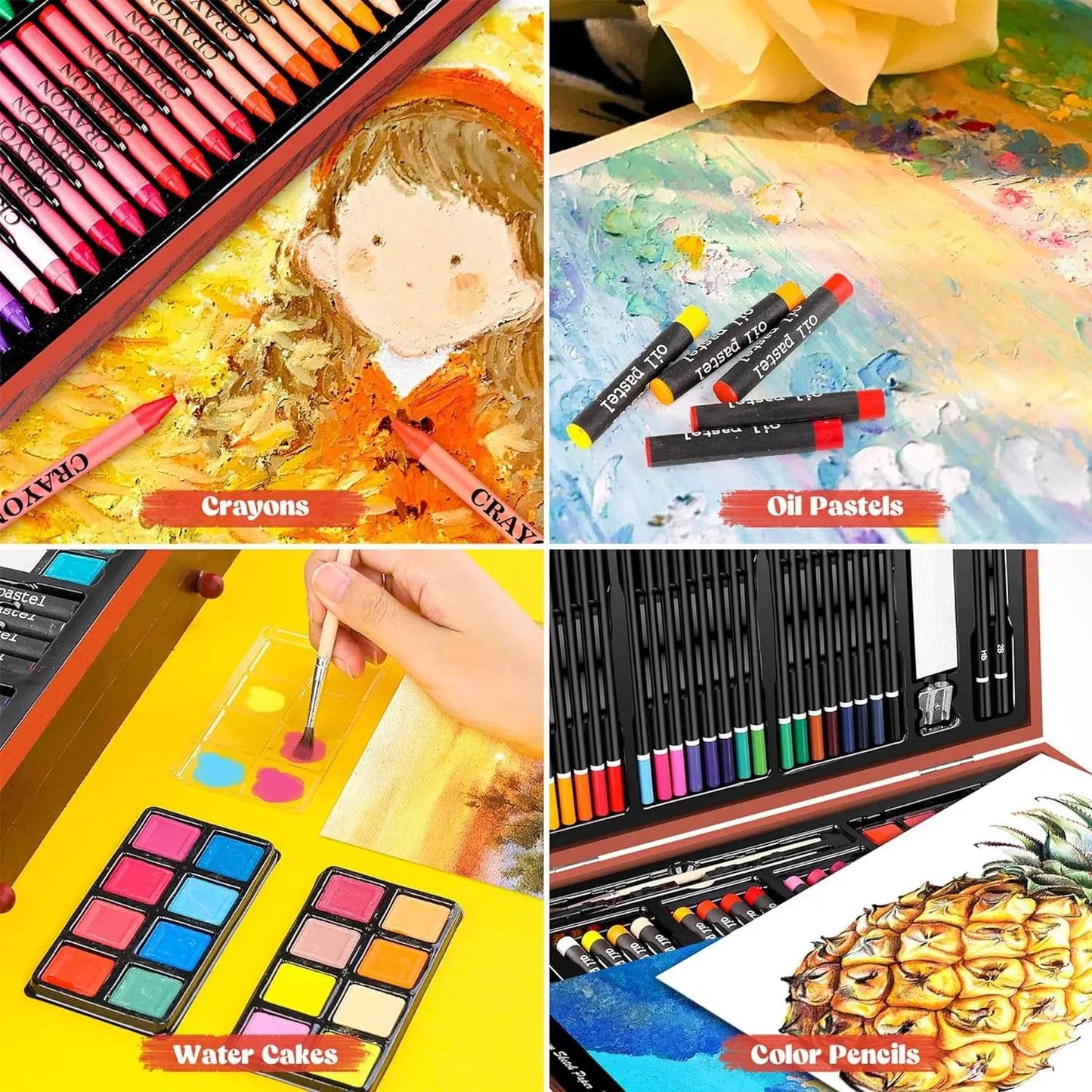 Art Supplies, Aesthetic Cute Preppy Stuff School Supplies, 142-Pack Deluxe Wooden Art Set Crafts Drawing Painting Coloring Kit - AIAZ