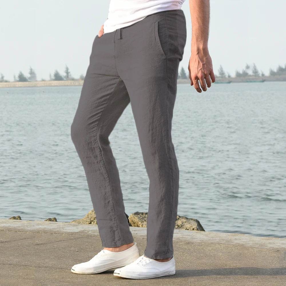 Men's Cotton Linen Pants Male Autumn New Breathable Solid Color Linen Trousers Fitness Streetwear S-3XL - AIAZ