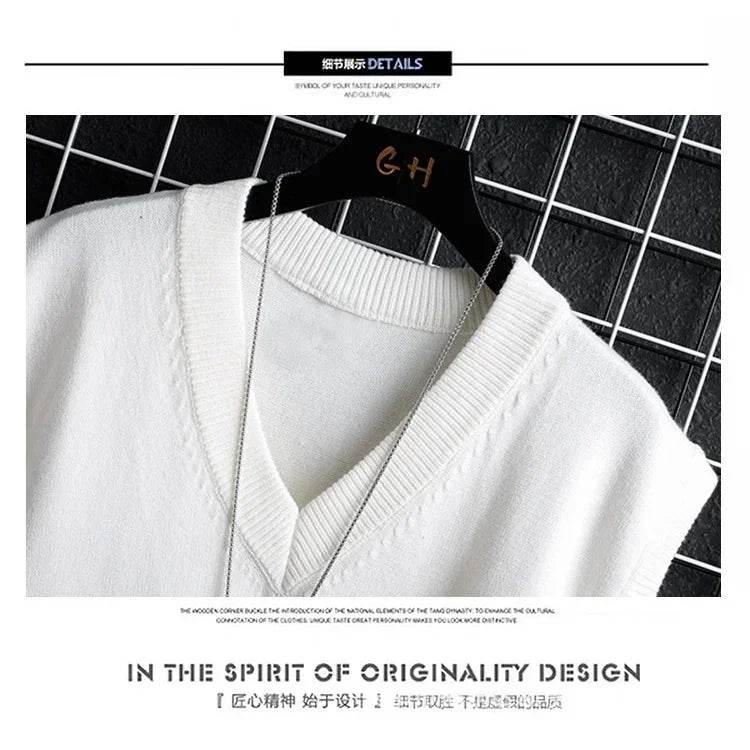 Autumn and Winter Sweater Vest, White Loose Solid Color Thin Waistcoat Casual Waistcoat - AIAZ