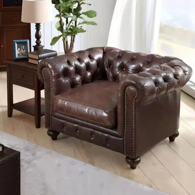 Imitation Oil Wax Leather Vintage Style Roll Arm Chesterfield Sofa Living Room Furniture de Salon