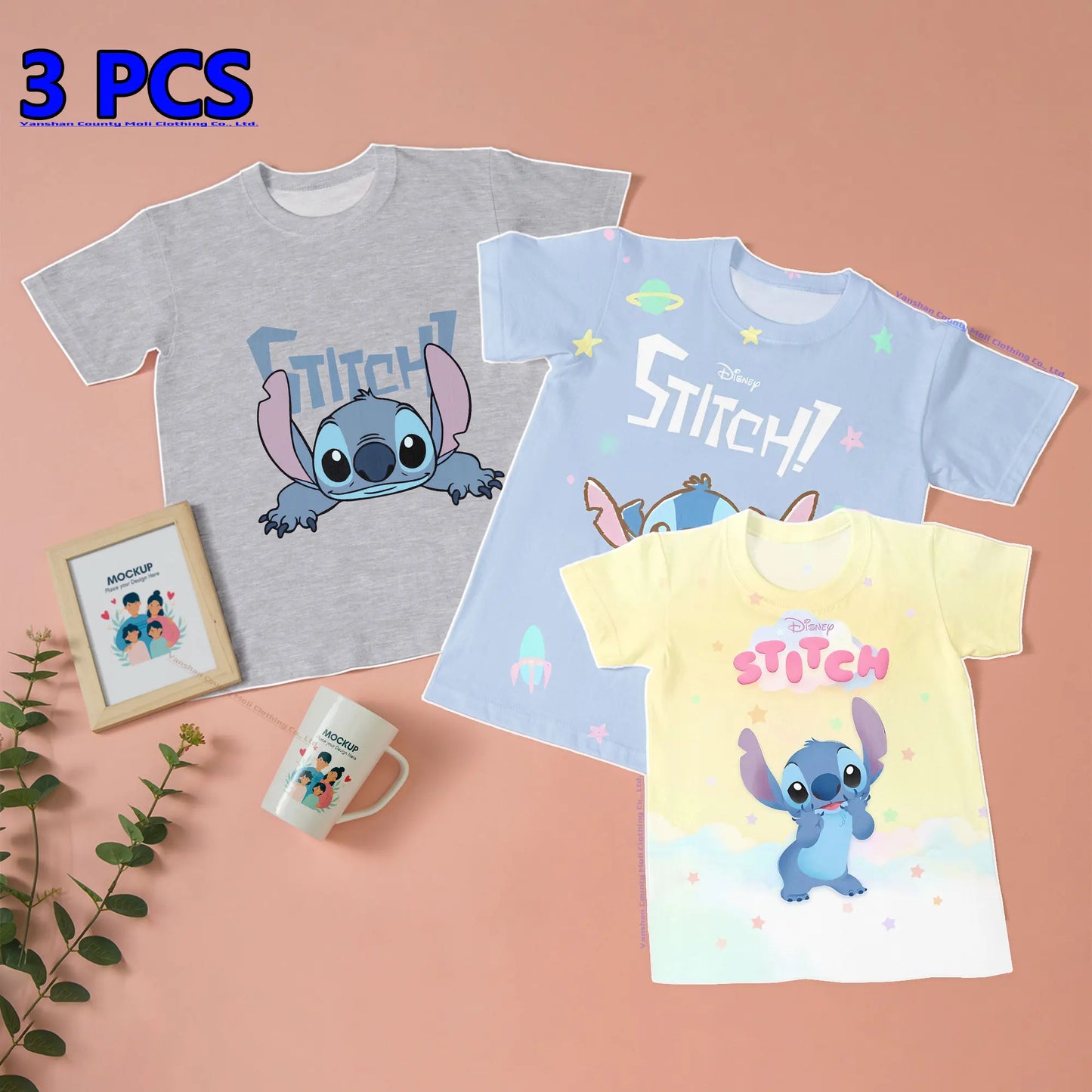 3 Pcs Clothes Disney Stitch Kids' Kawaii T Shirts Boys' T-Shirt Graphic Tee Children Casual Tees Girls Loose Short Sleeve Tops