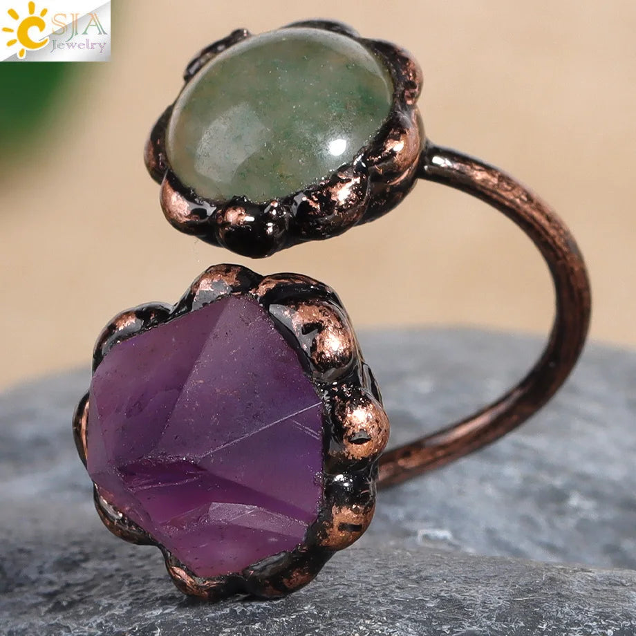 Healing Gem Stone Crystal Band Rings for Men Natural Pink Stone Quartz Red Agates Jaspers Dainty Finger Ring Women Jewelry H474