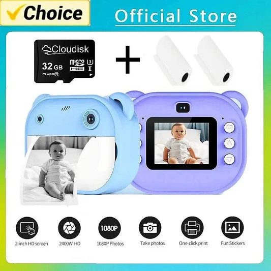 Children Digital Camera Instant Print for Kids Thermal Print Camera Instant Photo Printing Camera Video Toys+32G Memory Card - AIAZ