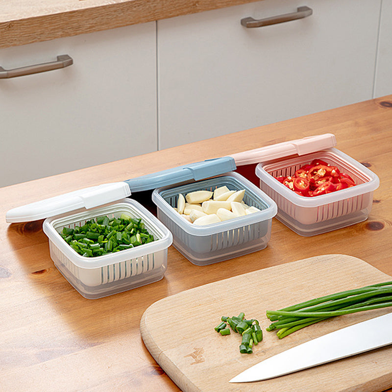 Double-layer Refrigerator Storage Box Ginger Scallion Onion Containers Sealed Fruits Vegetables Drain Crisper Kitchen Supplies