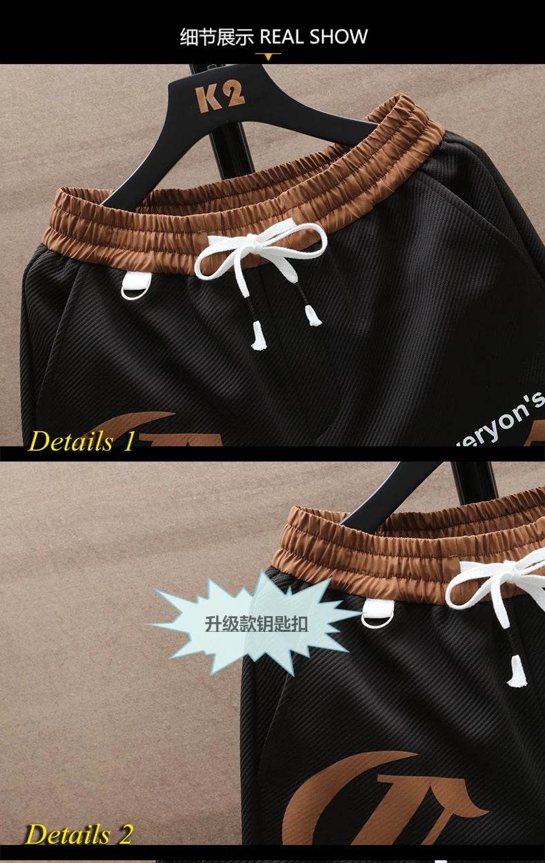 2025 Summer Men's Running Shorts Casual Jogging Sport Short Pants patchwork Print Drawstring Loose Dry Gym Sports Shorts - AIAZ