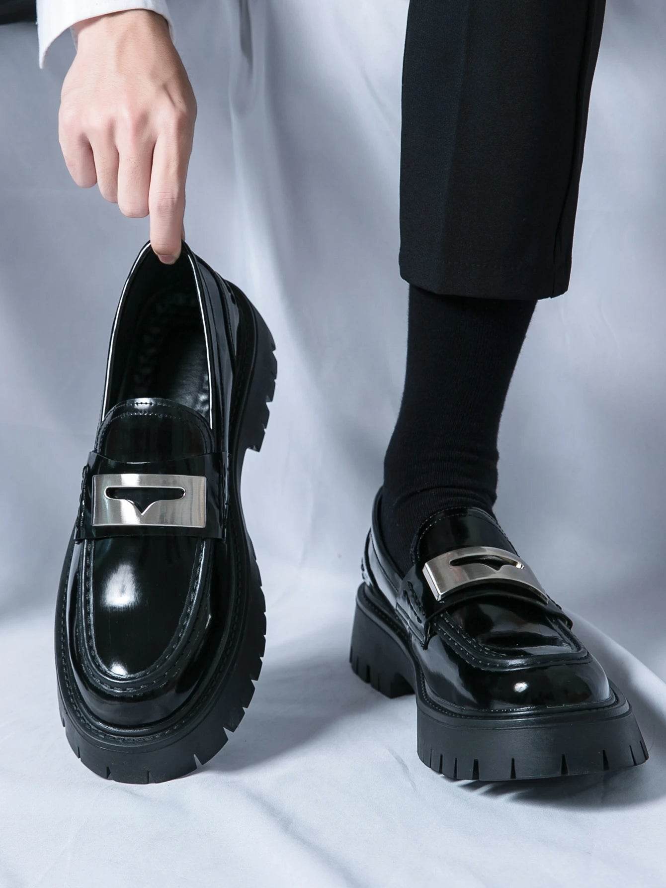 Platform New Men's Dress Leather Shoes High Classic Comfortable Pointed Toe Lace-up Business Shoes Fashion Casual Wedding Party - AIAZ