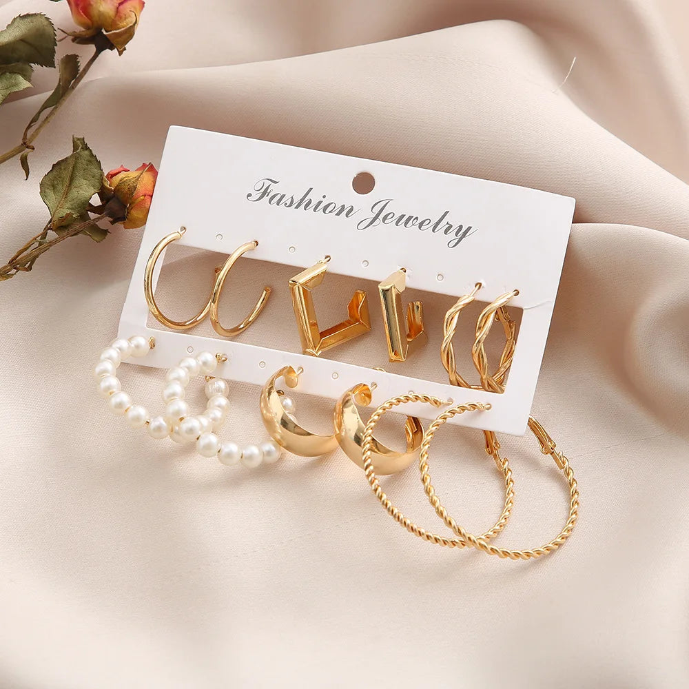 6 Pairs Gold Silver Plated Hoop Earrings Set for Women Lightweight Chunky Ear Ring Multipack Hypoallergenic Jewelry for Gifts