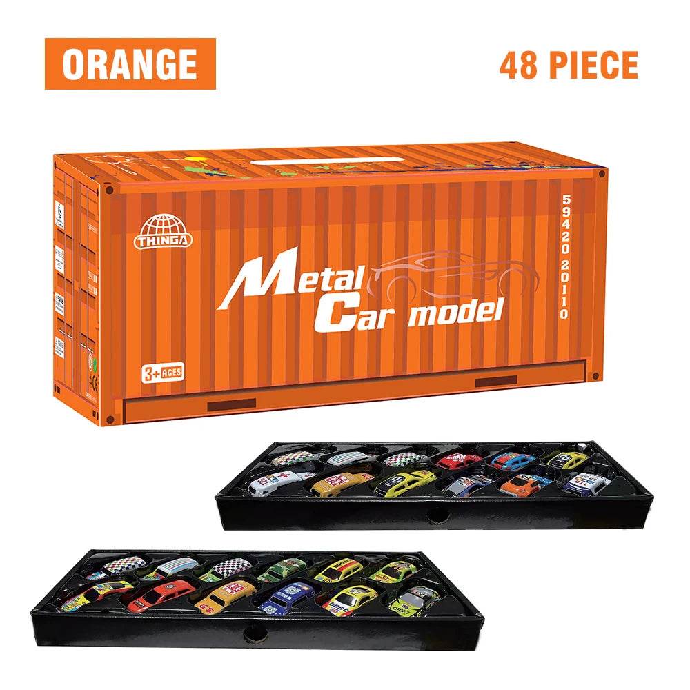 48 Pieces Mini Car Set Inertia Pull Back Cars for Boys Plastic Vehicle Model with Container Collection Toy Birthday Gift for Kid - AIAZ