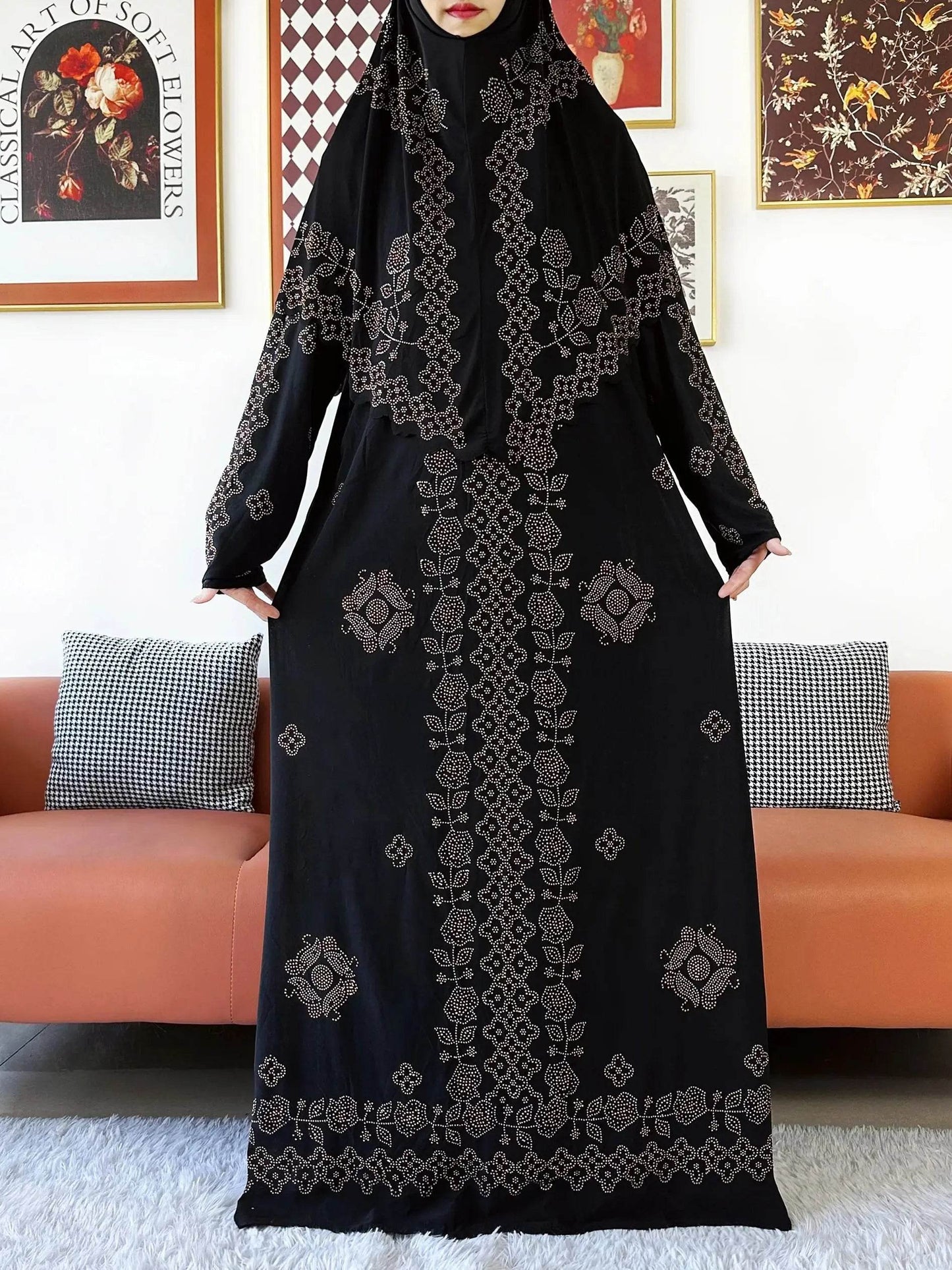 Muslim Two Piece Set Hijab Prayer Dress Fashion Abaya Set Women Prayer Garment Hijab Long Khimar Long Dress Sets Islamic Ramadan - AIAZ